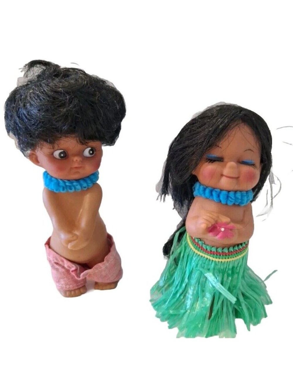 Hawaiian Rubber 5" Hula Boy Girl Dolls Hong Kong Grass Skirt Souvenir